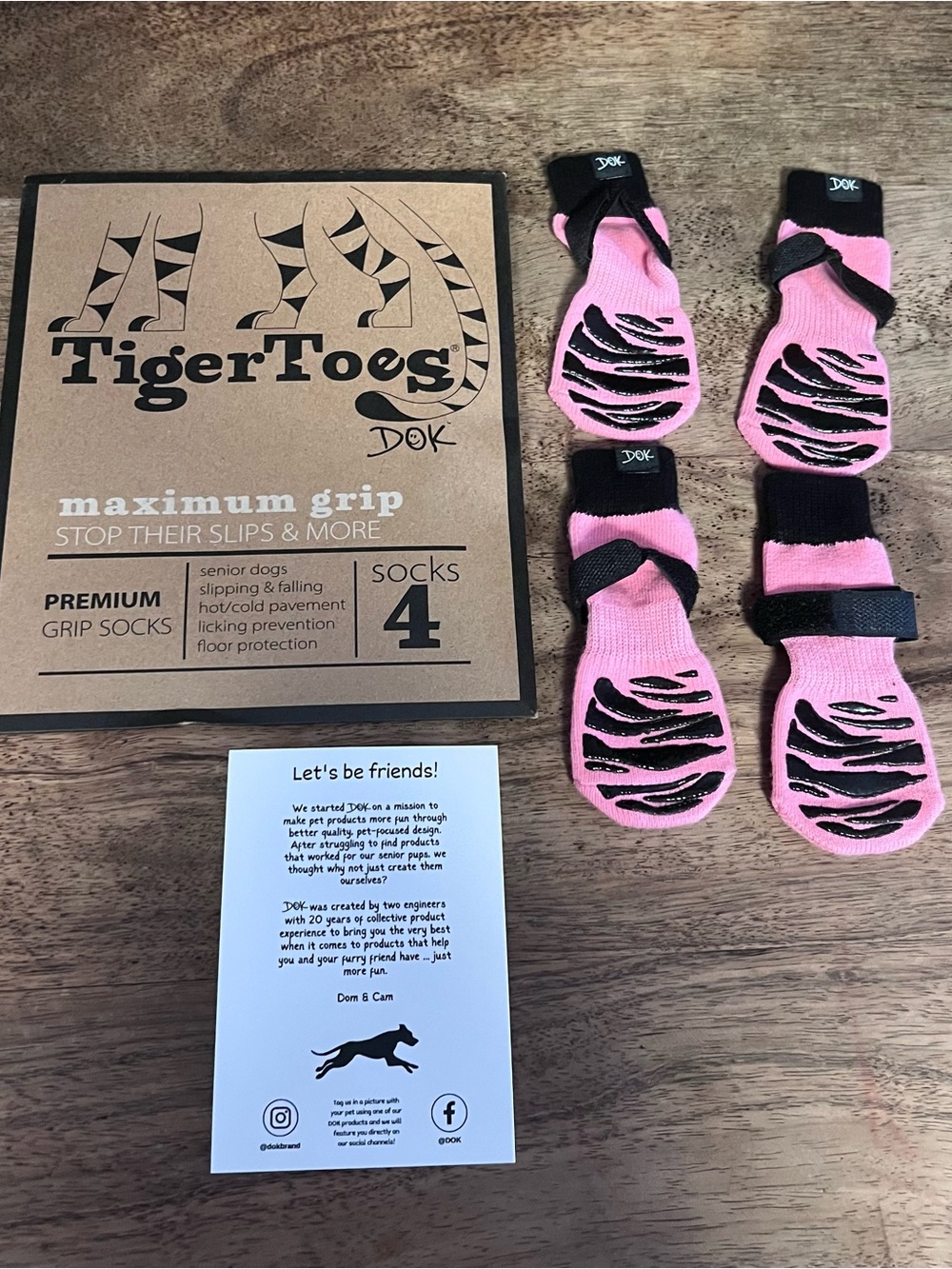 TigerToes DOK Pink & Black Dog Grip Socks - Set of 4 Size Small